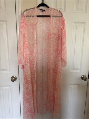 Blue Blush Sheer Pink Zebra-Print Long Kimono.